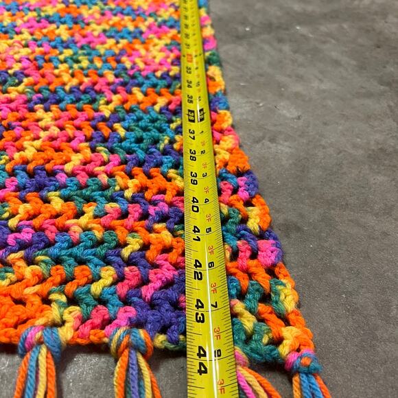 Vintage Crochet Throw Blanket Handmade Granny Funky‎ Bright Neon Rainbow - Picture 5 of 5